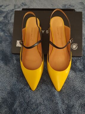 Pointed Slingback Flats with Black Strap